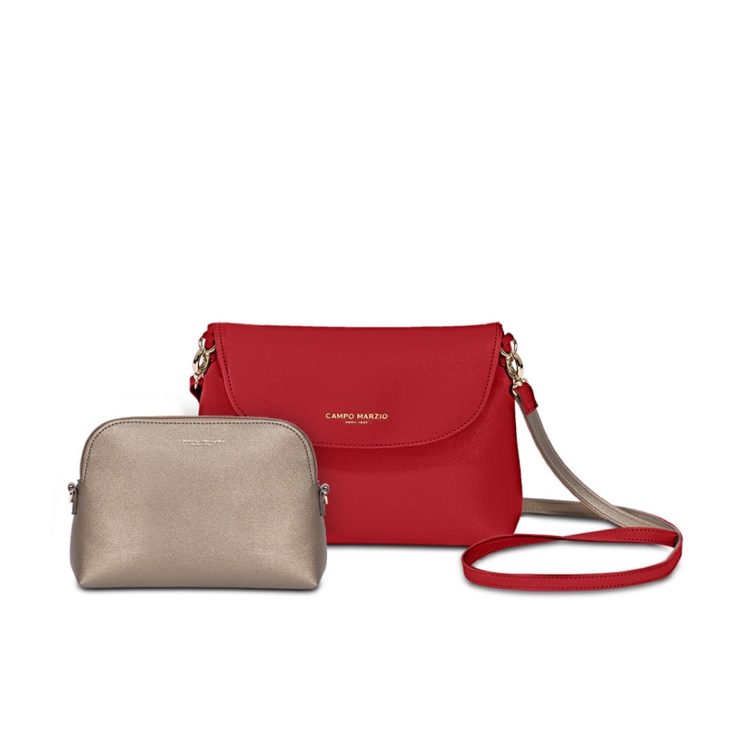 Emma Crossbody Bag With Pouch - Cherry Red